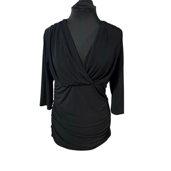 torrid Tops - Torrid Rouched Surplice Top Black Lace Back Plus Size 1